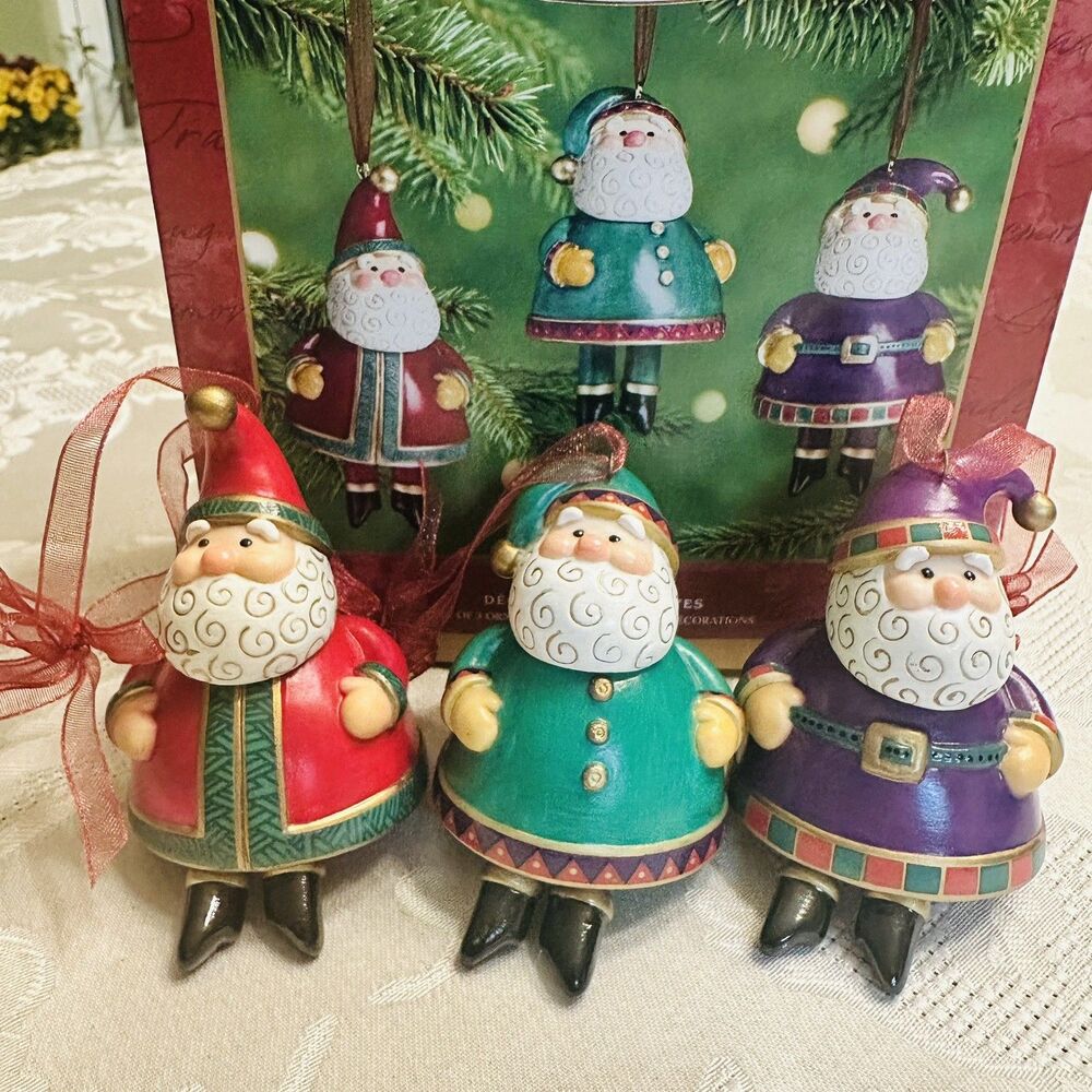 2001 Hallmark Keepsake Ornament Jolly Santa Bells Set of 3 Porcelain Boxed